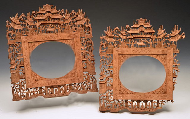 Appraisal: A PAIR OF CHINESE BOXWOOD CARVED CANTON FRAMES the oval