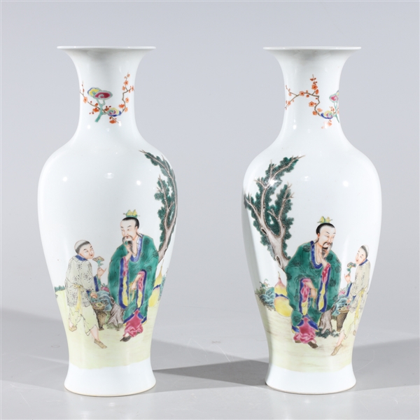 Appraisal: Pair of Chinese famille rose enameled porcelain vases depicting scholars