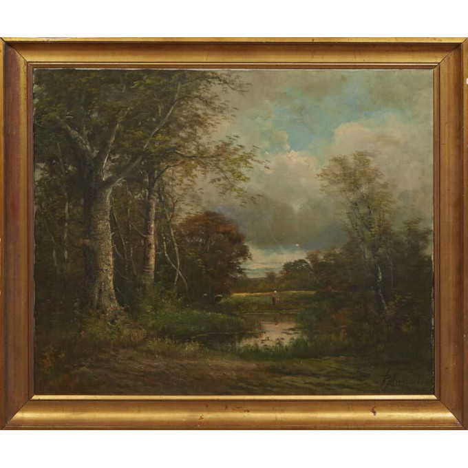 Appraisal: Barbizon School Landscape with Figure th c oil on canvas