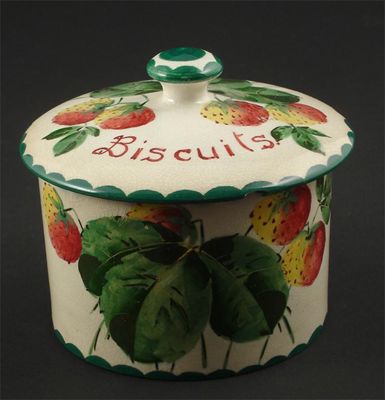 Appraisal: Biscuits' a Wemyss pottery biscuit box and cover painted with