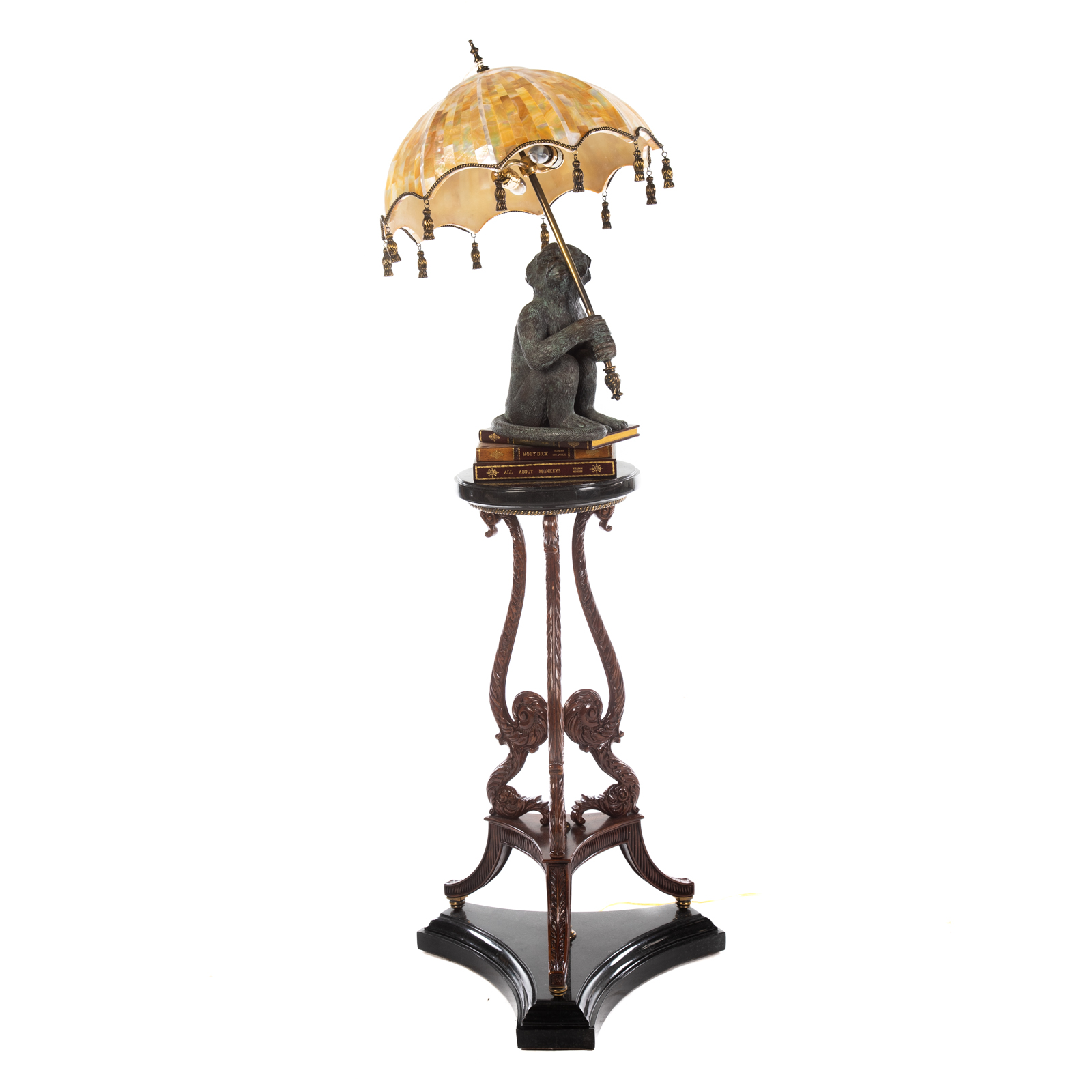 Appraisal: MAITLAND SMITH MONKEY PARASOL FLOOR LAMP Whimsical lamp featuring verdigris