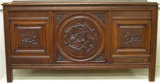 Appraisal: Lift top chest constructed of early panels three carved panels