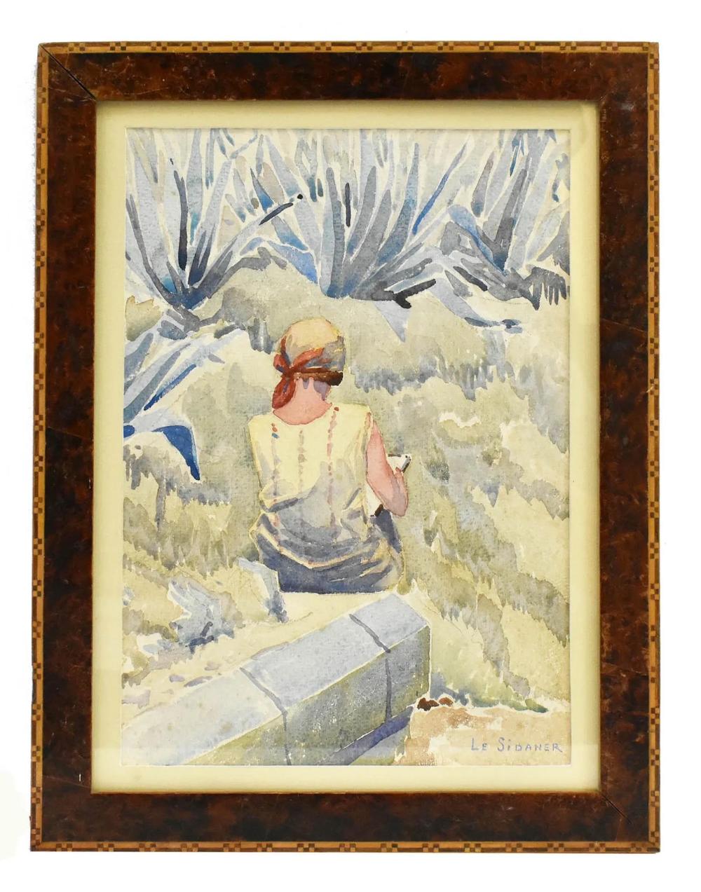 Appraisal: Girl Reading on a Ledge with Aloe in the Background