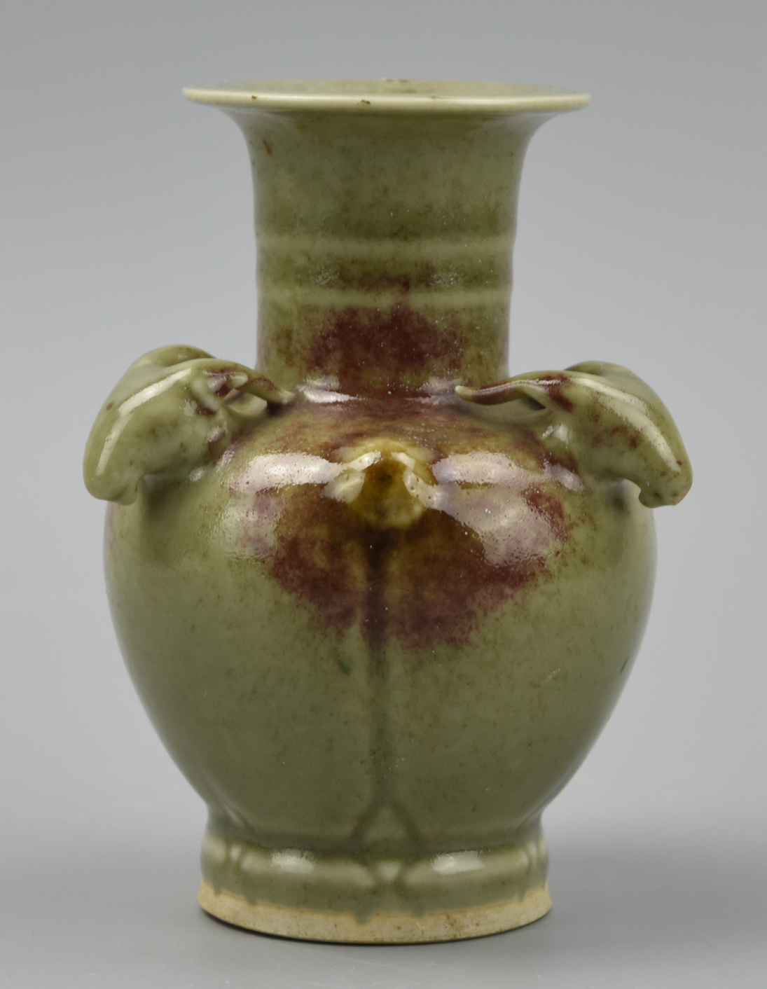 Appraisal: CHINESE CELADON FLAMBE GLAZE VASE W GOAT TH C bulbous