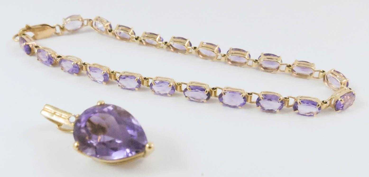 Appraisal: TWO ARTICLES OF AMETHYST JEWELRY including a k yellow gold