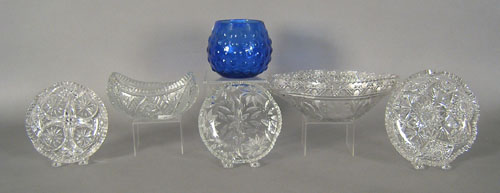 Appraisal: Five pieces of cut glass together with a blue bowl