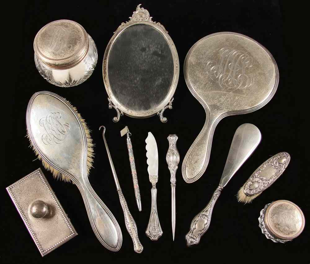 Appraisal: PCS STERLING VANITY SET - Hand mirror Brush Small framed