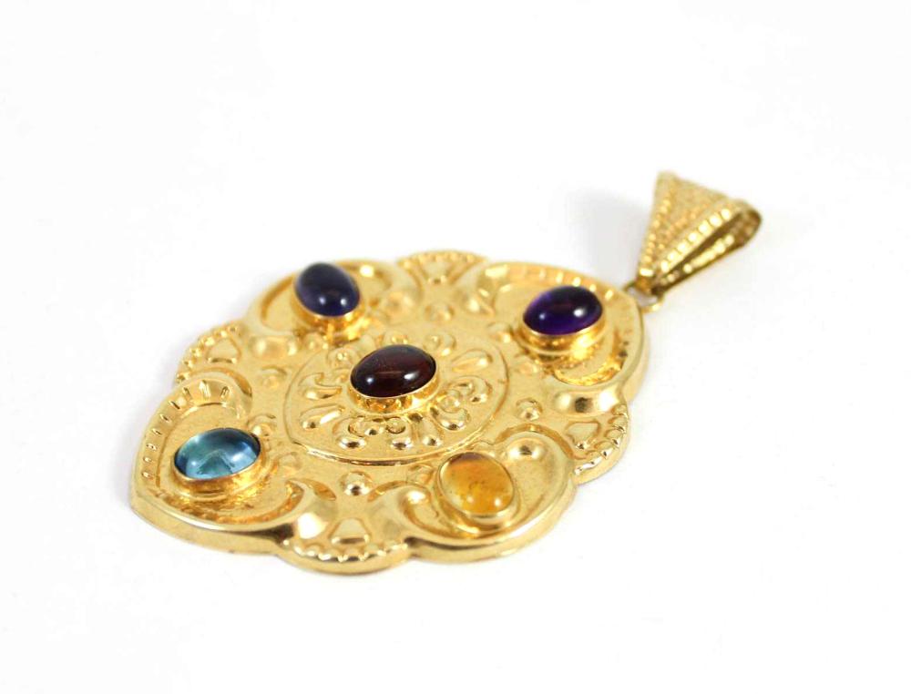 Appraisal: ITALIAN FOURTEEN KARAT GOLD AND MULTI COLOR GEMSTONE PENDANT The