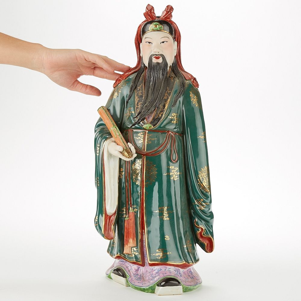 Appraisal: Large Chinese Republic Period Porcelain Figure with Scroll A massive