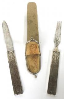 Appraisal: Cased Antique Lady's Travel Fork Knife Set th century the