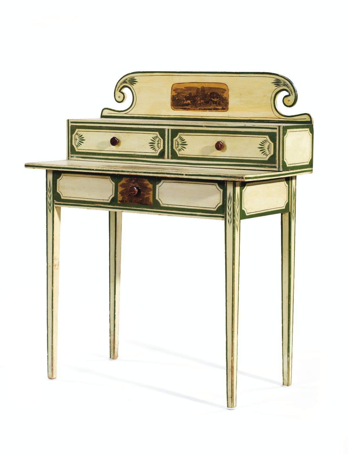 Appraisal: NEW ENGLAND FEDERAL WHITE PAINTED DRESSING TABLE WITH GREEN HIGHLIGHTS