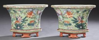 Appraisal: Two Chinese Porcelain Famille Verte Jardinieres on Stands th c