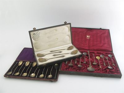 Appraisal: Three continental cased sets of flatware twelve Norwegian lemon teaspoons