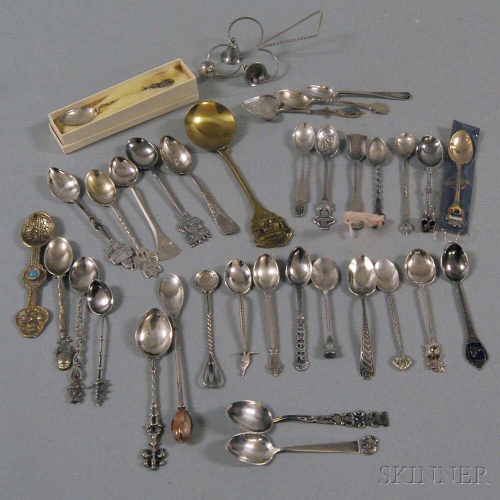 Appraisal: Group of Silver and Silver-plated Demitasse and Souvenir Spoons many