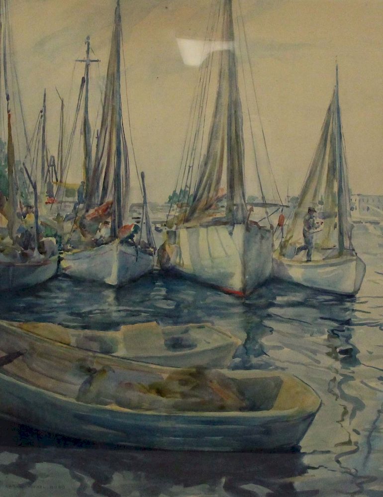 Appraisal: CAROL MICHEL BOOG AMERICAN - Watercolor Sailboats at Port Inscribed