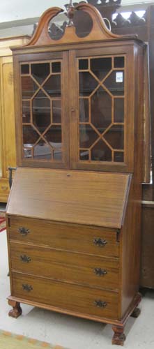 Appraisal: MAHOGANY SECRETARY BOOKCASE Chippendale Revival style American mid- th century