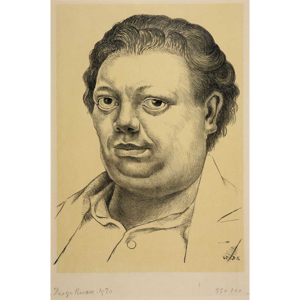 Appraisal: Diego Rivera - SELF PORTRAIT Lithograph printed with the beige