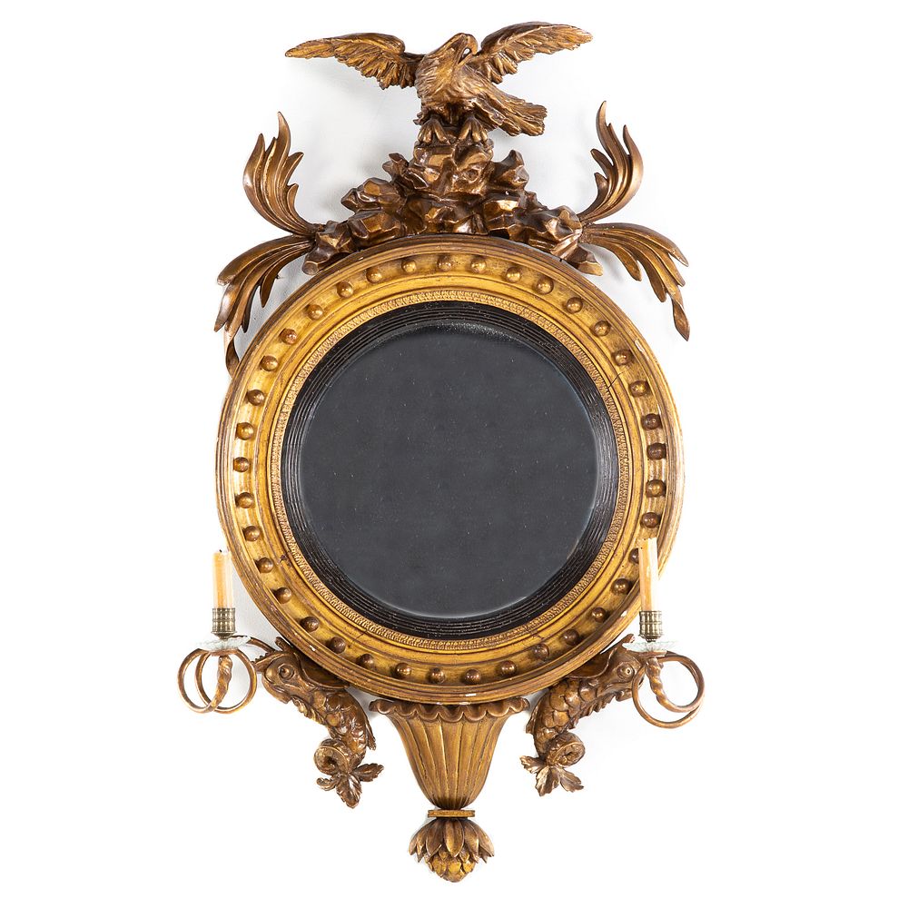 Appraisal: Federal Giltwood Girondel Mirror Circa circular mirror with eagle perched