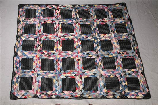 Appraisal: PIECED QUILT Ocean Waves pattern with black border w l