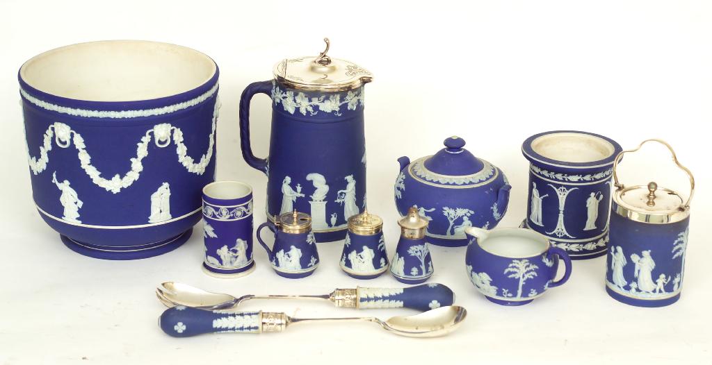 Appraisal: GROUP OF WEDGWOOD DARK-BLUE JASPERWARE LATE th EARLY th CENTURY