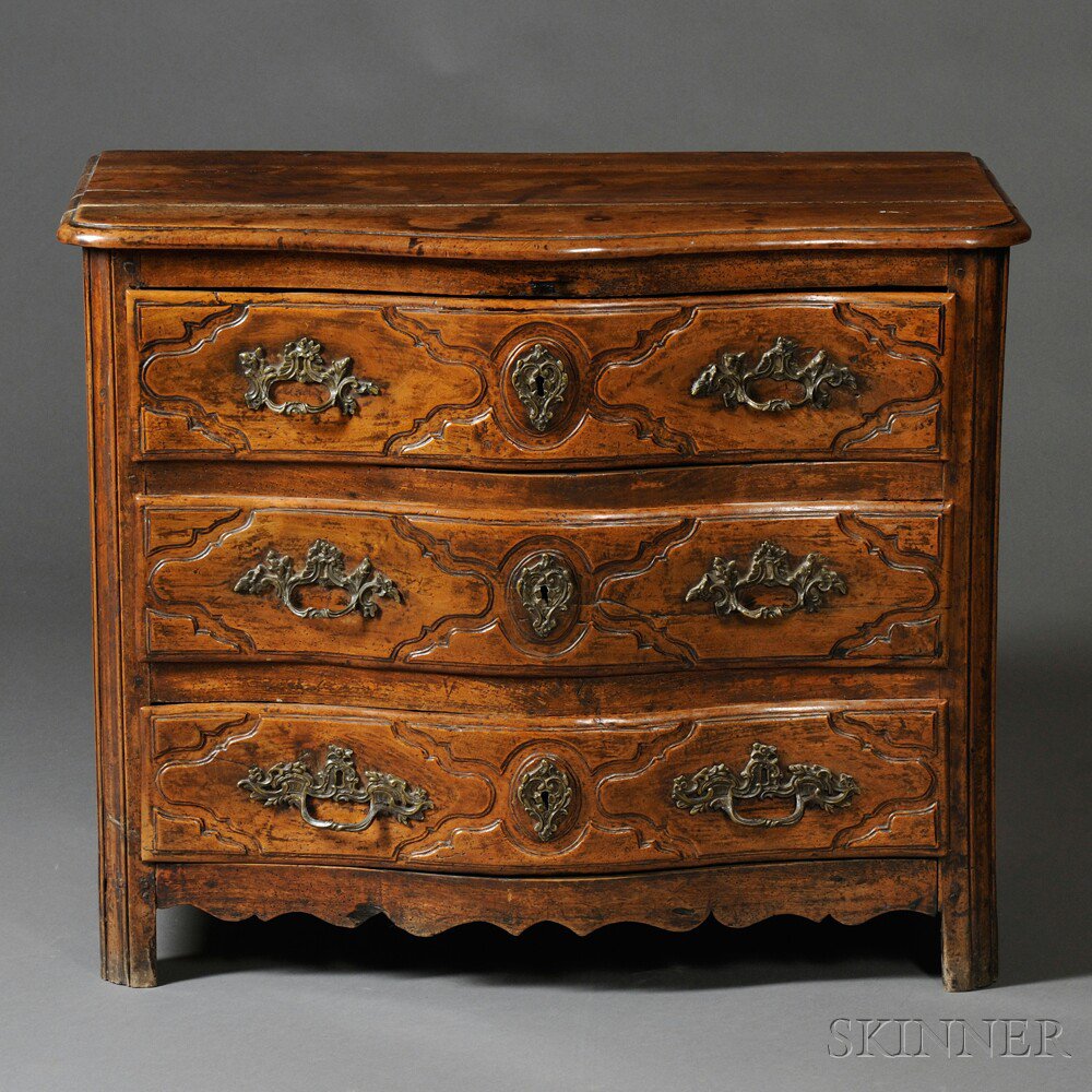 Appraisal: Louis XV Provincial Walnut Commode serpentine form with three drawers