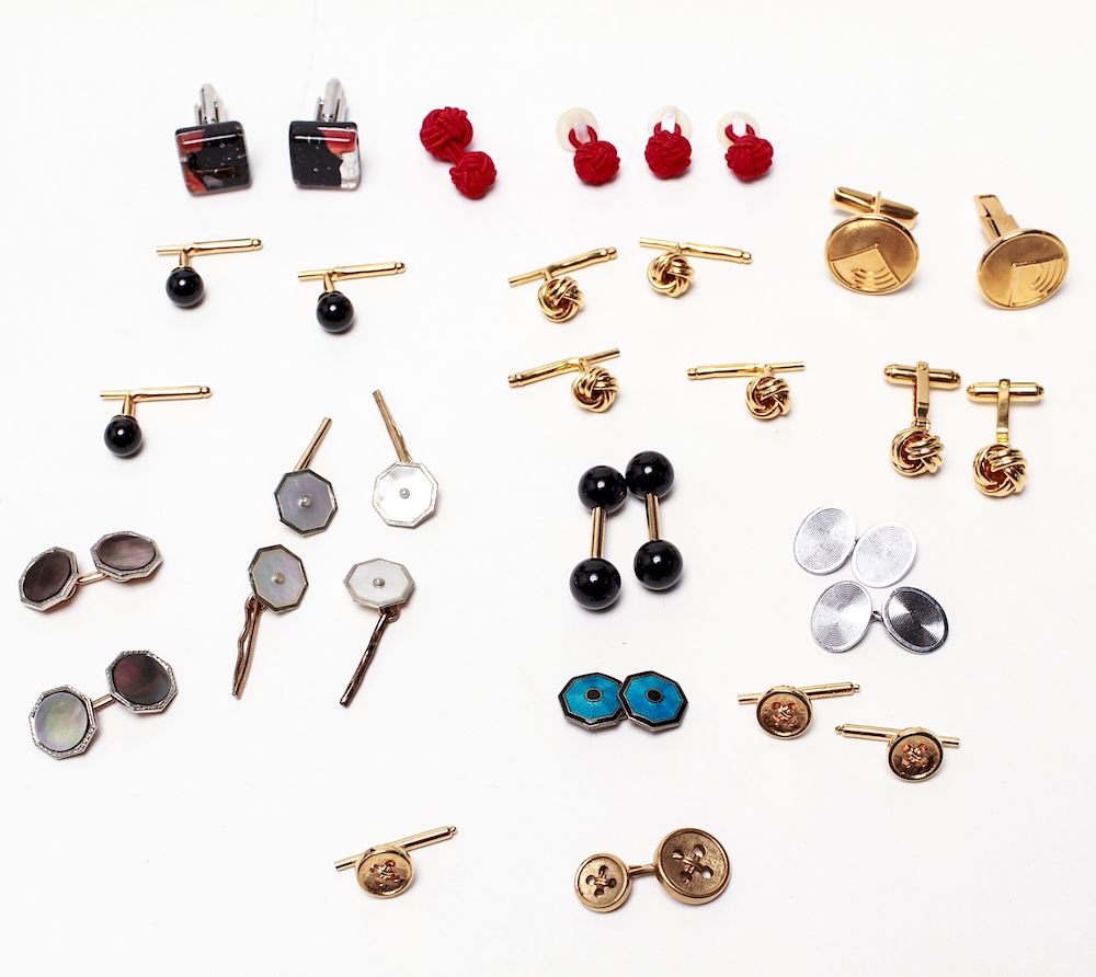 Appraisal: Cufflink Assortment incl Silver Glass Deco Pr Assorted cufflinks pairs