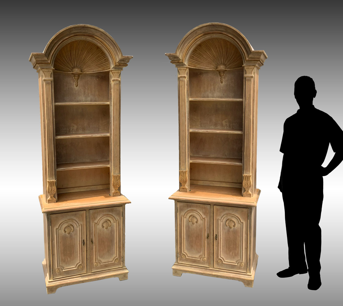 Appraisal: PR OF SHELL CARVED TALL BOOKCASE CABINETS Pair of carved