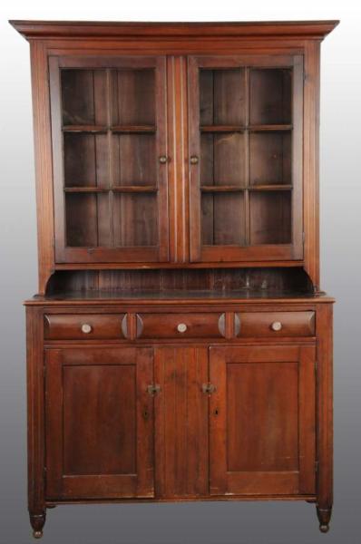 Appraisal: Walnut Stepback -Door Cupboard Description -pane glass windows with three