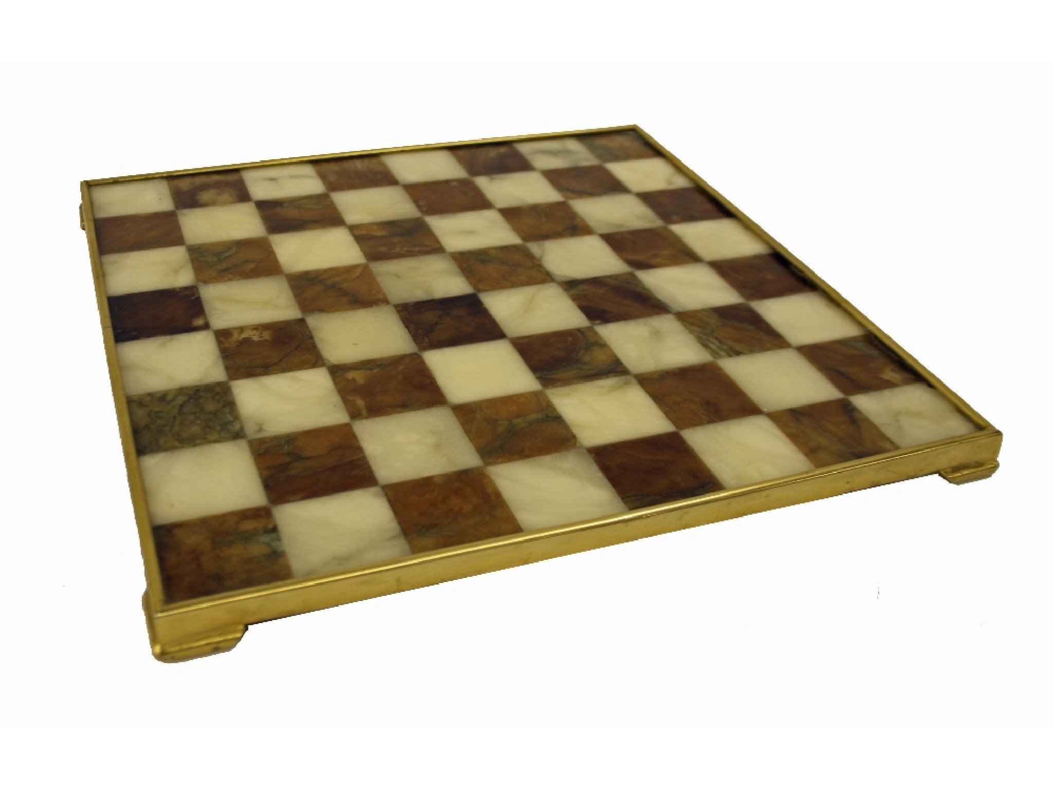 Appraisal: Sienna type marble chequer board with brass rim and ogee