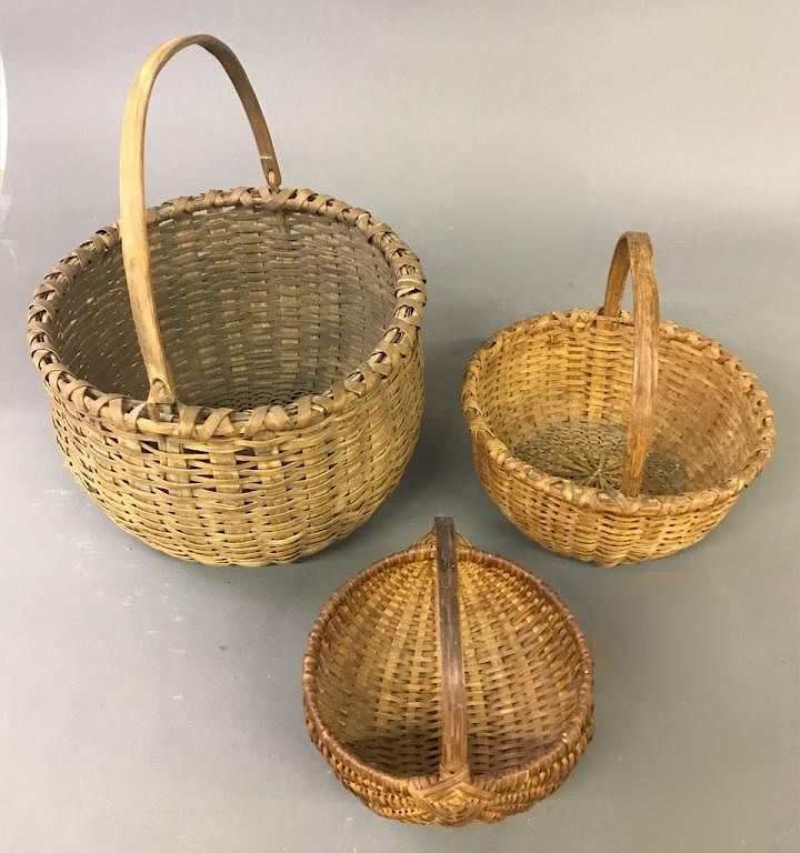 Appraisal: Grouping Early Pennsylvania Baskets Three early Pennnsylvania hand-split baskets largest