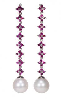 Appraisal: Pair of South Sea cultured pearl ruby diamond and k