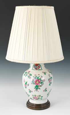 Appraisal: A Porcelain Vase Lamp with Polychrome Decoration Apprx - H