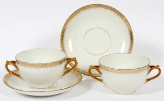 Appraisal: LIMOGES FRENCH PORCELAIN BOUILLON CUPS SAUCERS LIMOGES FRENCH PORCELAIN BOUILLON