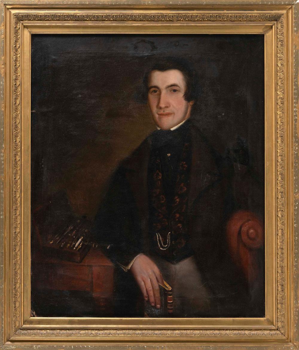 Appraisal: AMERICAN SCHOOL TH CENTURY PORTRAIT OF A SEATED GENTLEMAN RESTING