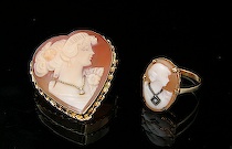 Appraisal: Cameo Habille K Gold Brooch K Gold Diamond Accented Ring