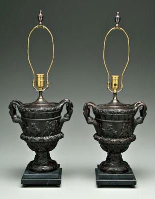 Appraisal: Pair cast brass lamp bases urn form cast in the