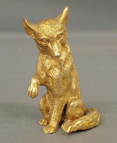 Appraisal: - Gilt bronze of a seated fox the base stamped