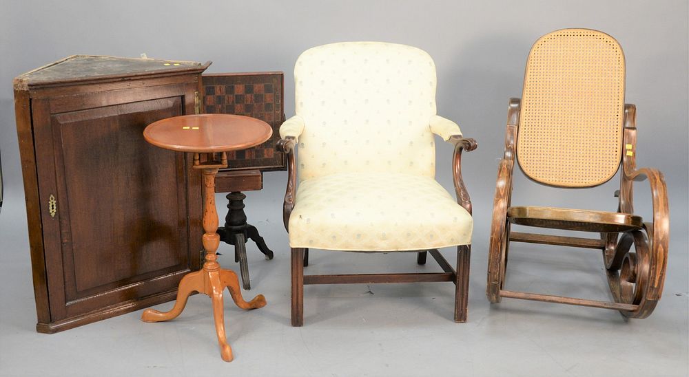 Appraisal: Five piece lot to include bentwood rocker hanging corner cabinet