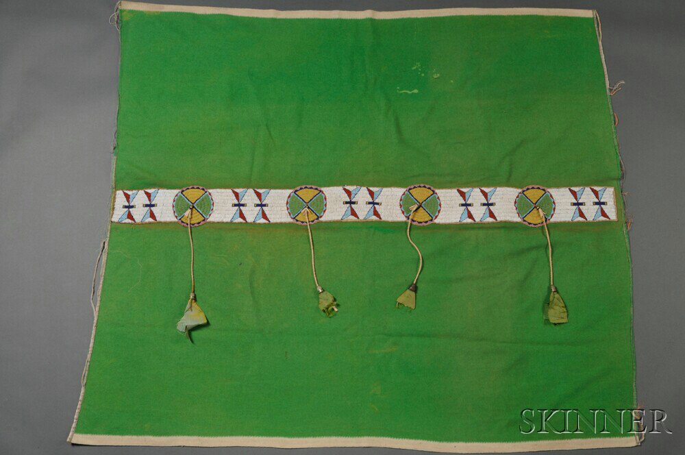 Appraisal: Lakota Green Trade Cloth Blanket with Beaded Hide Blanket Strip