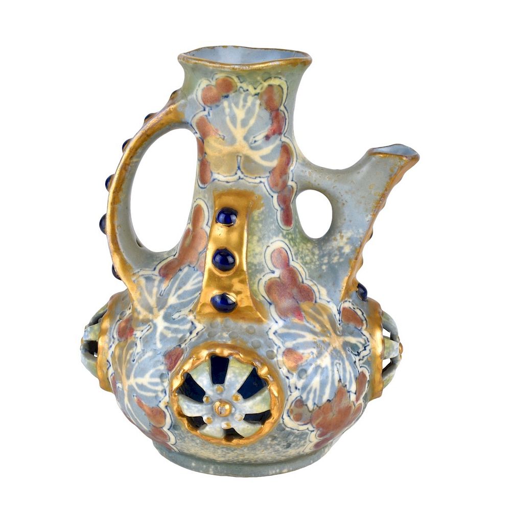 Appraisal: Imperial Amphora Morania Jeweled Pitcher Imperial Amphora Morania Reticulated and