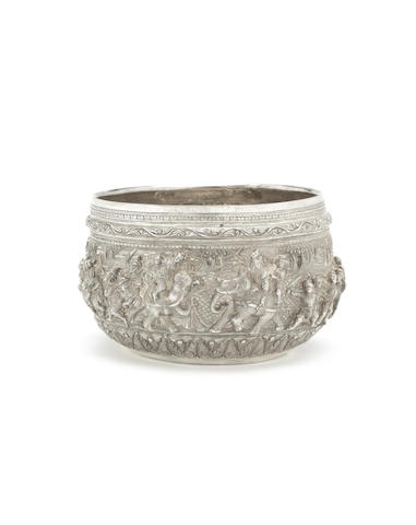 Appraisal: A fine late- th early th century Burmese silver bowl