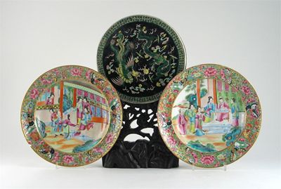 Appraisal: A Chinese famille noire circular plaque converted from a stand