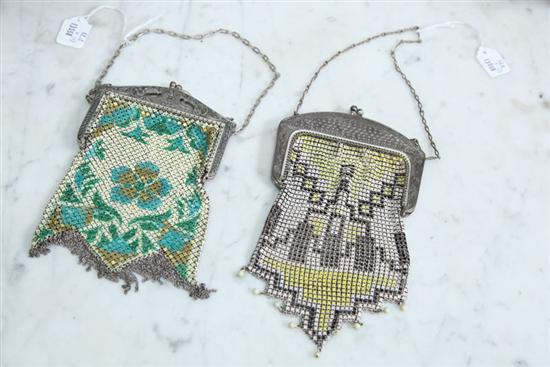 Appraisal: TWO MESH HAND BAGS Both are Art Deco with enamel