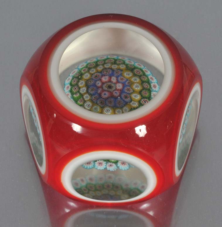 Appraisal: Paperweight with cut to clear faceted red sides diameterCondition excellent