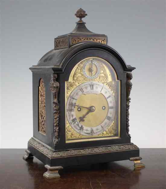 Appraisal: A Victorian ormolu mounted ebonised bracket clock with arched brass