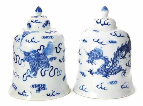 Appraisal: Near pair Chinese blue-and-white porcelain bells late Qing Dynasty similarly