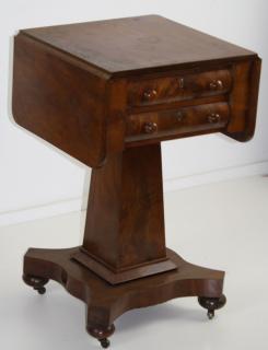 Appraisal: Empire Mahogany Pedistal Base Drawer Drop Leaf Stand Empire Mahogany