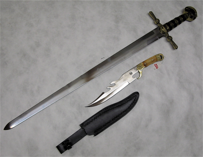 Appraisal: LOT OF TWO EDGED WEAPONS medieval style crusader sword broad