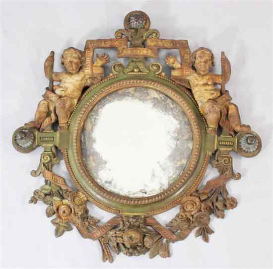 Appraisal: A Victorian painted cast iron wall mirror decorated with putti