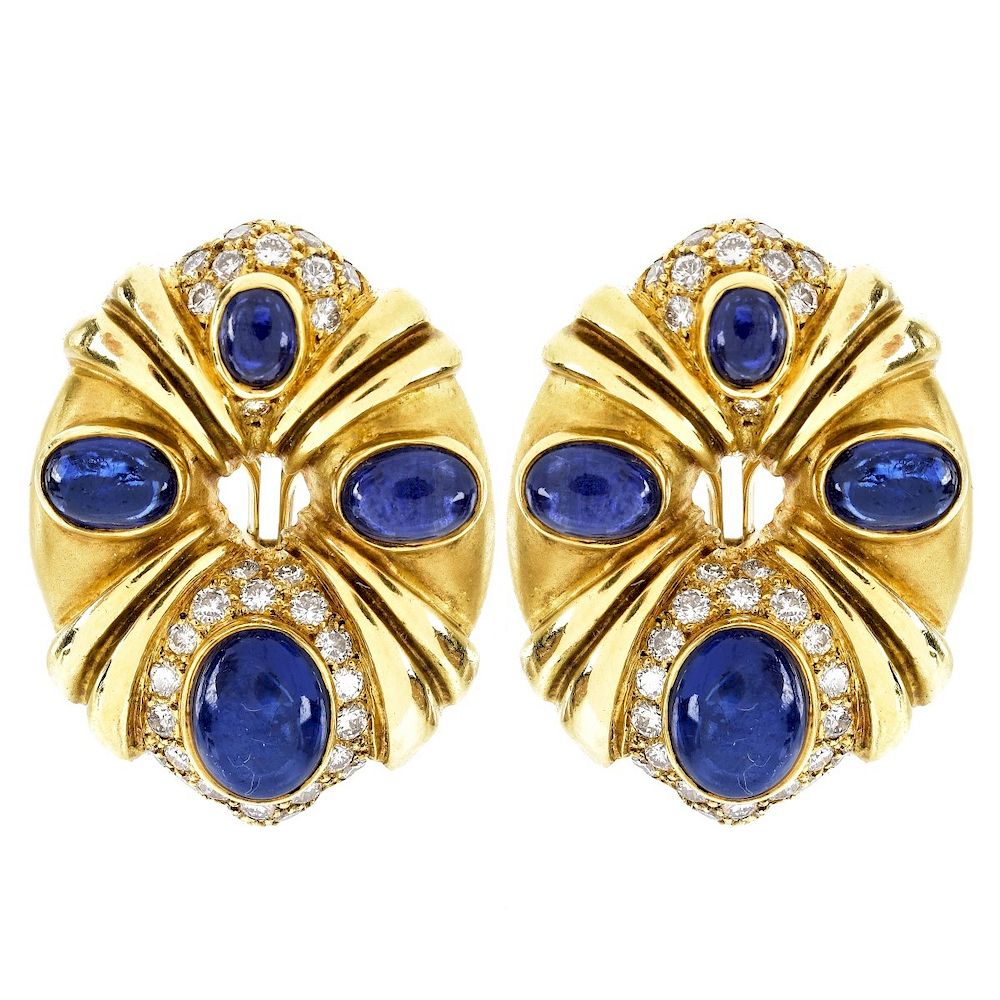 Appraisal: Vintage Sapphire Diamond and K Gold Earrings Vintage Approx Carat